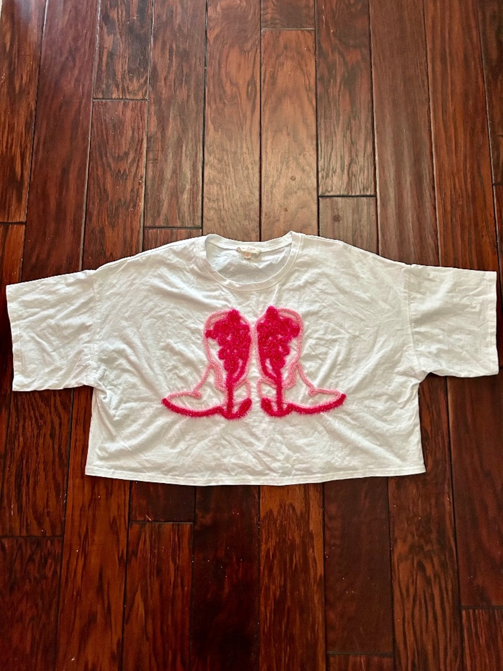 Peach Love Textured Chenille Cowboy Boot Crop Top Sz Large 100% Cotton